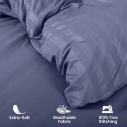 Ameha Stripe Duvet Set Reversible Bedding Set With Pillowcase Breathable Microfiber Quilt Cover Washed Blue Single Size 135X200Cm - thumbnail 7