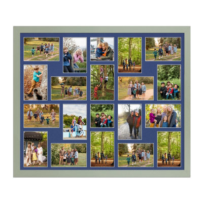 AK Frames 80X70Cm Green Modern Multi Photo Frame With Blue Mount - Holds 20 Apertures (18X) 6X4, (2X) 4X4 Photos - image 1