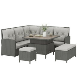 Outsunny 6 Pcs Rattan Garden Furniture Sectional Corner Sofa, Dark Grey - thumbnail 2