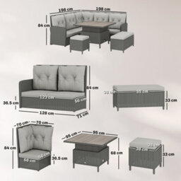 Outsunny 6 Pcs Rattan Garden Furniture Sectional Corner Sofa, Dark Grey - thumbnail 3