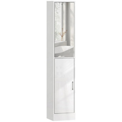 Tall Bathroom Cabinet With Mirror, High Gloss White - image 1