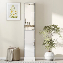 Tall Bathroom Cabinet With Mirror, High Gloss White - thumbnail 4