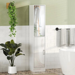 Tall Bathroom Cabinet With Mirror, High Gloss White - thumbnail 5