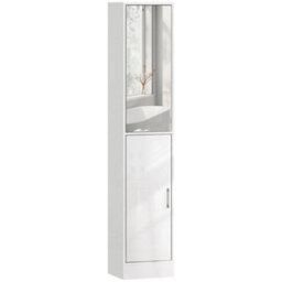 Tall Bathroom Cabinet With Mirror, High Gloss White - thumbnail 1