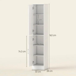 Tall Bathroom Cabinet With Mirror, High Gloss White - thumbnail 2