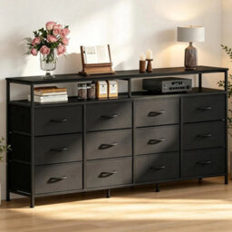 Black 12 Drawer Fabric Dresser Tv Stand W Wooden Top,metal Frame Storage Chest,bedroom - thumbnail 2