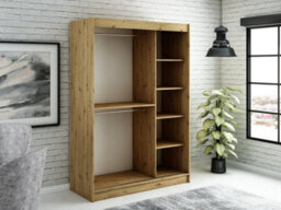 Arte Leto T Contemporary 2 Sliding Door Wardrobe 5 Shelves 2 Rails Black Matt And Oak Effect (H)2000mm (W)1500mm (D)620mm - thumbnail 3