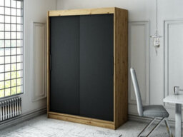 Arte Leto T Contemporary 2 Sliding Door Wardrobe 5 Shelves 2 Rails Black Matt And Oak Effect (H)2000mm (W)1500mm (D)620mm - thumbnail 2
