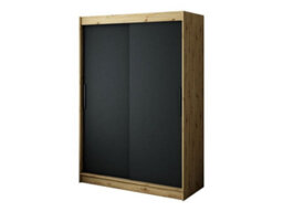 Arte Leto T Contemporary 2 Sliding Door Wardrobe 5 Shelves 2 Rails Black Matt And Oak Effect (H)2000mm (W)1500mm (D)620mm - thumbnail 1