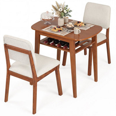 Brown 3 Piece Dining Table Set For 2 Solid Wood Kitchen Table With Upholstered Chairs - image 1
