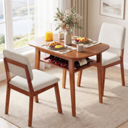 Brown 3 Piece Dining Table Set For 2 Solid Wood Kitchen Table With Upholstered Chairs - thumbnail 5