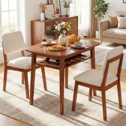 Brown 3 Piece Dining Table Set For 2 Solid Wood Kitchen Table With Upholstered Chairs - thumbnail 6
