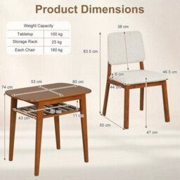 Brown 3 Piece Dining Table Set For 2 Solid Wood Kitchen Table With Upholstered Chairs - thumbnail 2