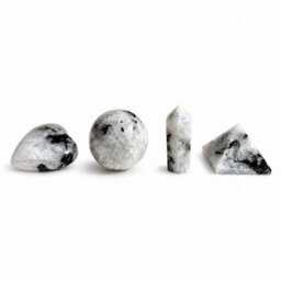 Four Gemstone Shapes Set Rainbow Moonstone Heart, Sphere, Obelisk & Pyramid - thumbnail 3