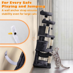Yaheetech Black 158Cm Multilevel Cat Tree Tower With 2 Condos & Scratching Post - thumbnail 9