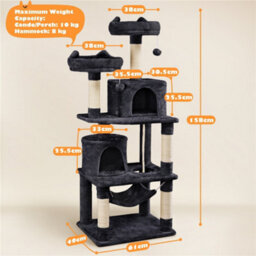 Yaheetech Black 158Cm Multilevel Cat Tree Tower With 2 Condos & Scratching Post - thumbnail 3