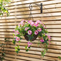 Christow Artificial Petunia Wicker Hanging Basket Uv Resistant Foliage Pink 25Cm - thumbnail 2