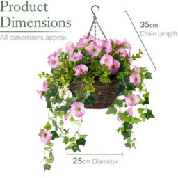 Christow Artificial Petunia Wicker Hanging Basket Uv Resistant Foliage Pink 25Cm - thumbnail 7