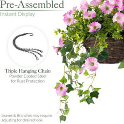 Christow Artificial Petunia Wicker Hanging Basket Uv Resistant Foliage Pink 25Cm - thumbnail 6
