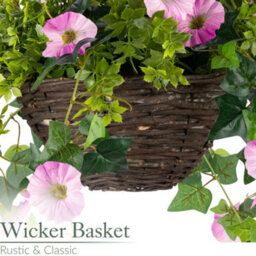 Christow Artificial Petunia Wicker Hanging Basket Uv Resistant Foliage Pink 25Cm - thumbnail 4