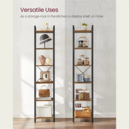 Tall Narrow Industrial Bookcase Vintage Display Unit Slim Rustic Storage Shelves - thumbnail 2