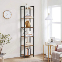 Tall Narrow Industrial Bookcase Vintage Display Unit Slim Rustic Storage Shelves