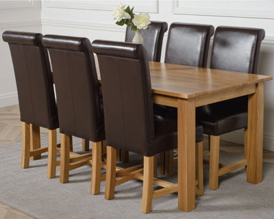 That's Furniture Oslo 180 X 90 Cm Large Oak Dining Table And 6 Chairs Dining Set With Washington Brown Leather Chairs - image 1