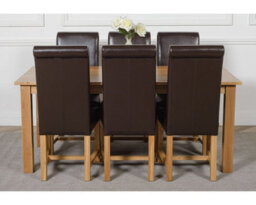 That's Furniture Oslo 180 X 90 Cm Large Oak Dining Table And 6 Chairs Dining Set With Washington Brown Leather Chairs - thumbnail 2