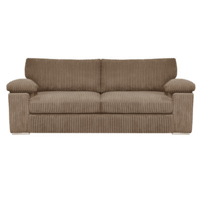 Furnishings For Less UK Delta Large Fabric 3 Seater Sofa  Padded Arms Jumbo Cord Coffee