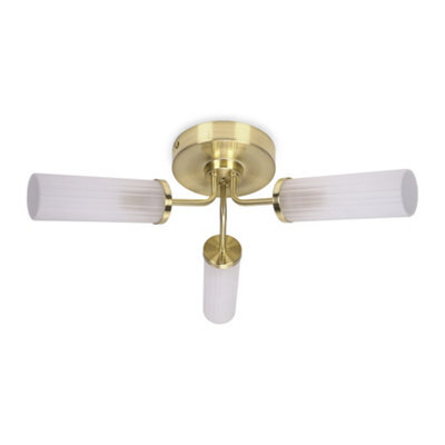 Valuelights Canya Gold Ip44 Bathroom 3 Way Reeded Glass Flush Ceiling Light With Led Bulbs - image 1