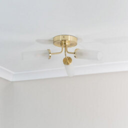 Valuelights Canya Gold Ip44 Bathroom 3 Way Reeded Glass Flush Ceiling Light With Led Bulbs - thumbnail 2