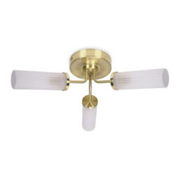 Valuelights Canya Gold Ip44 Bathroom 3 Way Reeded Glass Flush Ceiling Light With Led Bulbs