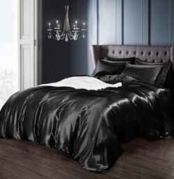 Intimates Black Satin Complete Bedding Set Duvet Cover And Pillowcase Set Double