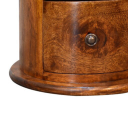 Wyld Haus Olbia Mini Drum Chest, 3-Drawer Solid Mango Wood, Chestnut Finish, Round Bedside Table - thumbnail 8