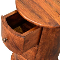Wyld Haus Olbia Mini Drum Chest, 3-Drawer Solid Mango Wood, Chestnut Finish, Round Bedside Table - thumbnail 7