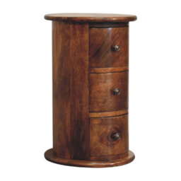 Wyld Haus Olbia Mini Drum Chest, 3-Drawer Solid Mango Wood, Chestnut Finish, Round Bedside Table - thumbnail 4