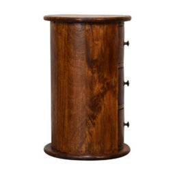 Wyld Haus Olbia Mini Drum Chest, 3-Drawer Solid Mango Wood, Chestnut Finish, Round Bedside Table - thumbnail 9