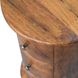 Wyld Haus Olbia Mini Drum Chest, 3-Drawer Solid Mango Wood, Chestnut Finish, Round Bedside Table - thumbnail 6