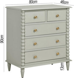 Statement Furniture Cromwell 2 Over 3 Chest Of Drawers With Bobbin Design - Pale Olive - thumbnail 2