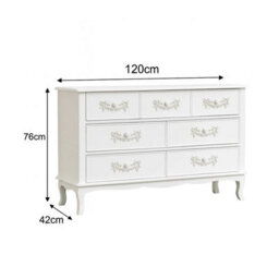 Melody Maison Antique White 7 Drawer Chest Of Drawer & Pair Of 3 Drawer Bedside Tables - Pays Blanc Range - thumbnail 8