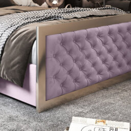 Maddison Upholstered Soft Velvet Metal Bed Frame - Pink - thumbnail 3