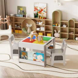 Gainoom Kids Gray Table And 2 Chairs Set Multifunctional Activity Table - thumbnail 4