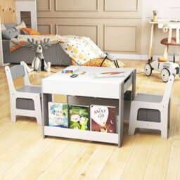 Gainoom Kids Gray Table And 2 Chairs Set Multifunctional Activity Table - thumbnail 3