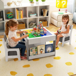 Gainoom Kids Gray Table And 2 Chairs Set Multifunctional Activity Table - thumbnail 5