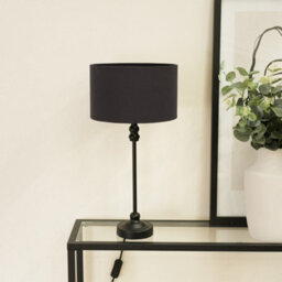Valuelights Maggie Black Metal Candlestick Slim Table Lamp With Charcoal Fabric Drum Lamp Shade - thumbnail 5