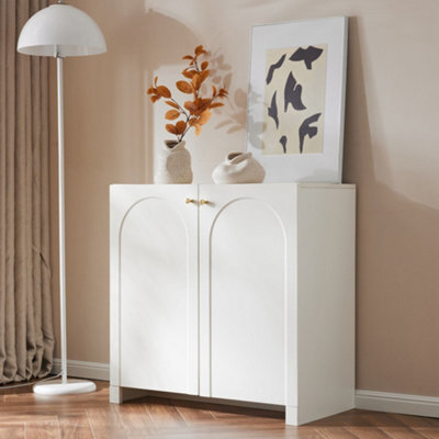 Merax Sideboard Cabinet With 2 Door, Storage Cupboard With Adjustable Shelf, Gold Handles, Arched Design, White - image 1