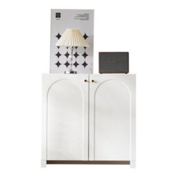 Merax Sideboard Cabinet With 2 Door,  Storage Cupboard With Adjustable Shelf, Gold Handles, Arched Design, White - thumbnail 6