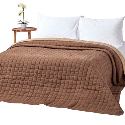 Homescapes Cotton Quilted Reversible Bedspread Chocolate Mink Brown, 200 X 200 Cm - image 1