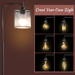 Darphe 60W Industrial Metal Mesh Floor Lamp,retro Black Living Room Floor Lamp With Foot Switch - thumbnail 9