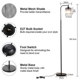 Darphe 60W Industrial Metal Mesh Floor Lamp,retro Black Living Room Floor Lamp With Foot Switch - thumbnail 2